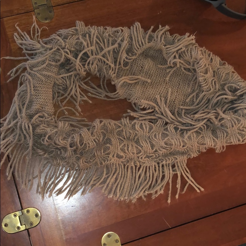 Brown fringe infinity scarf